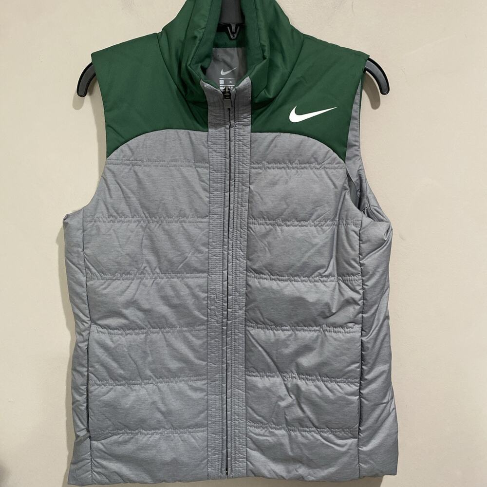 Nike Women's Essential Filled Puffer Vest Jacket~l Wilted Gray & Green Sz Med